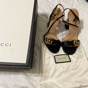 Gucci leather heeled sandal, black, size 6.5